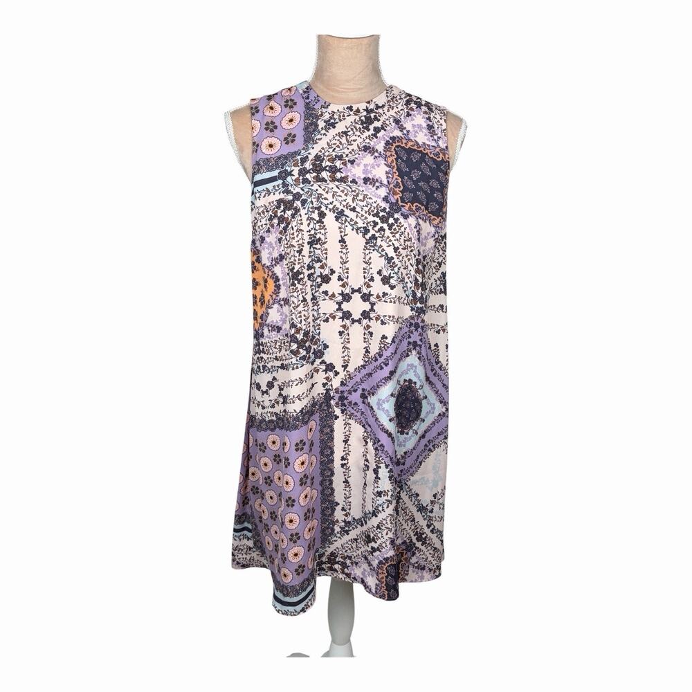 DR2 Womens Medium Boho Shift Dress Sleeveless Floral Patchwork Print